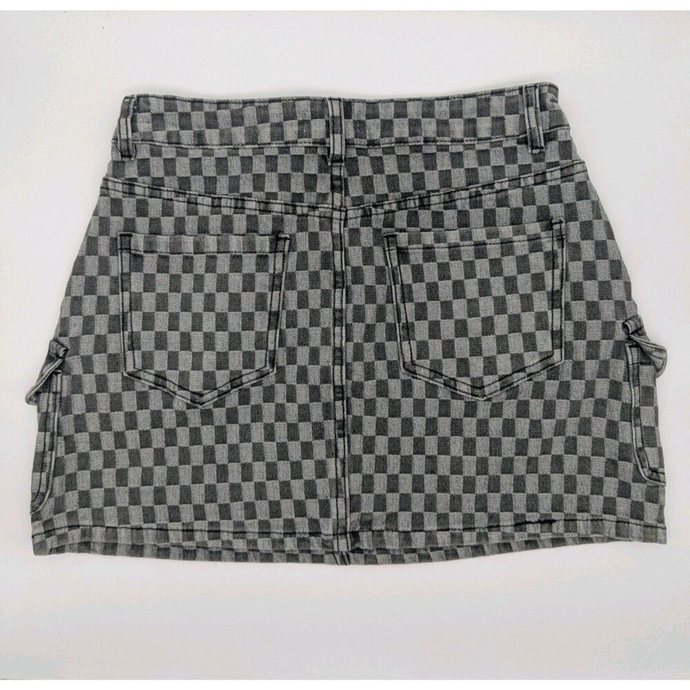 Sm. Women’s Y2K Style Checkerboard Denim Cargo Mini Skirt Gray Black Annie Wear - Picture 2 of 9